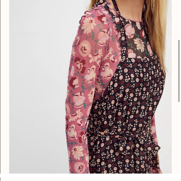 $938 free people anna sui silk butterfly meadows apron maxi dress like new - Picture 3 of 8